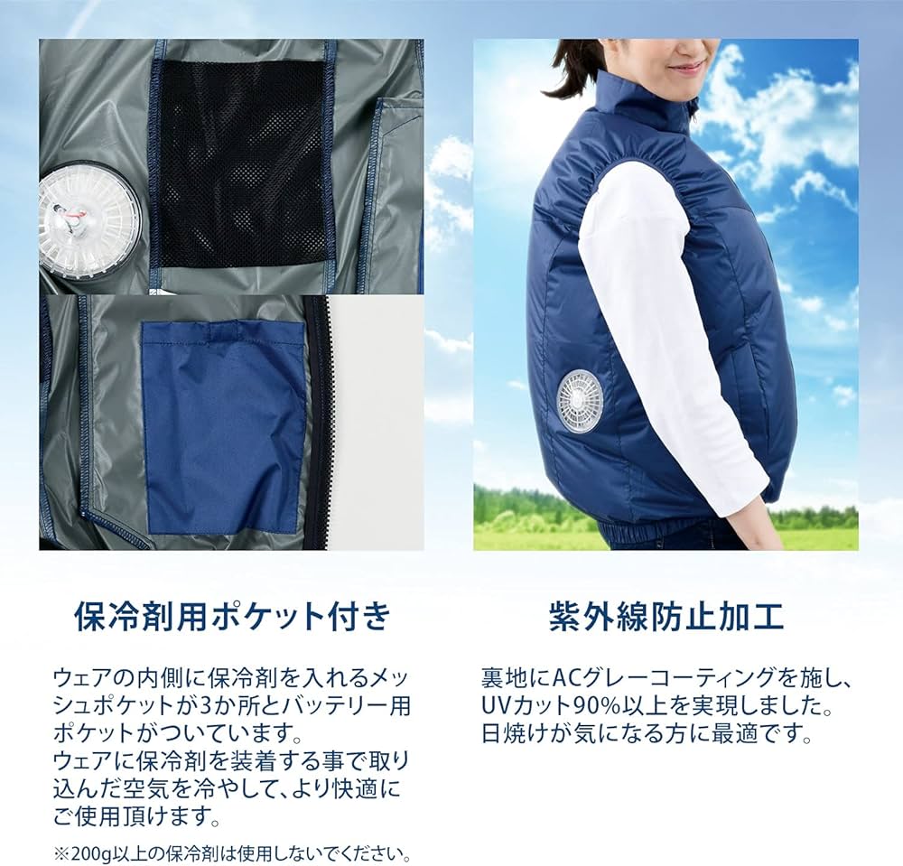[山善] ファンウェア ベスト ファン付き モバイルバッテリ付き(5200mAh) 保冷剤ポケット付き ネイビー (Mサイズ) KF1SV-M(NV)